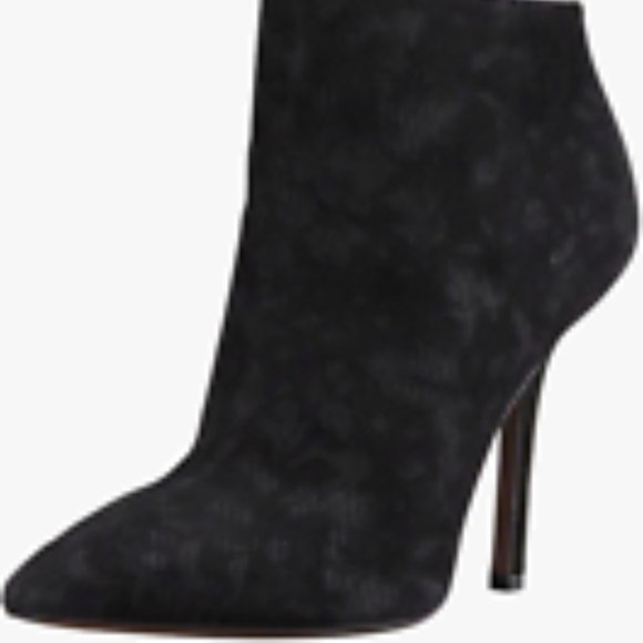 NEW VERA WANG BIANCA Black Pointed-Toe Texture Suede Bootie 7.5 38 Ankle Boots - Picture 1 of 12